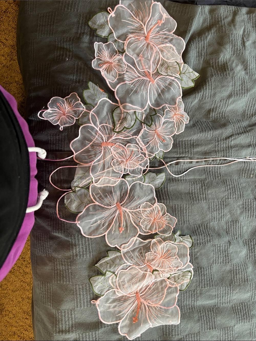 SHEIN Sheer Floral Appliqué Tank Top Trim in Pink and Green